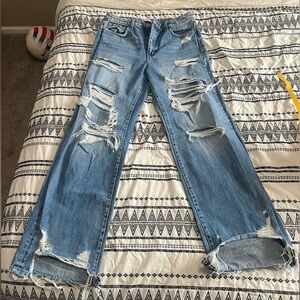 Flying Monkey Light Blue Distressed Wide-Leg Jeans